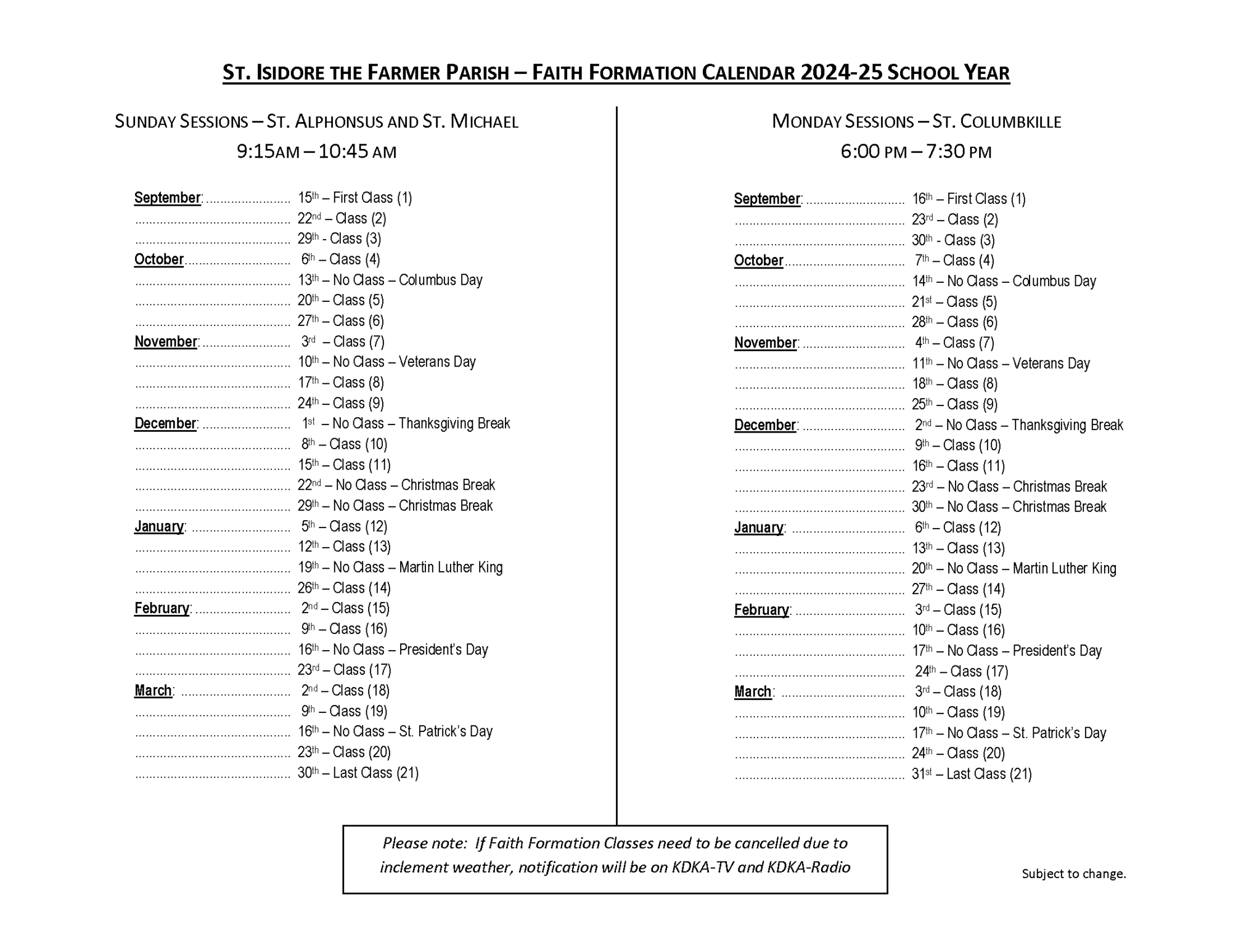 FAITH FORMATION GRADES 1 8 St. Isidore the Farmer Pittsburgh, PA